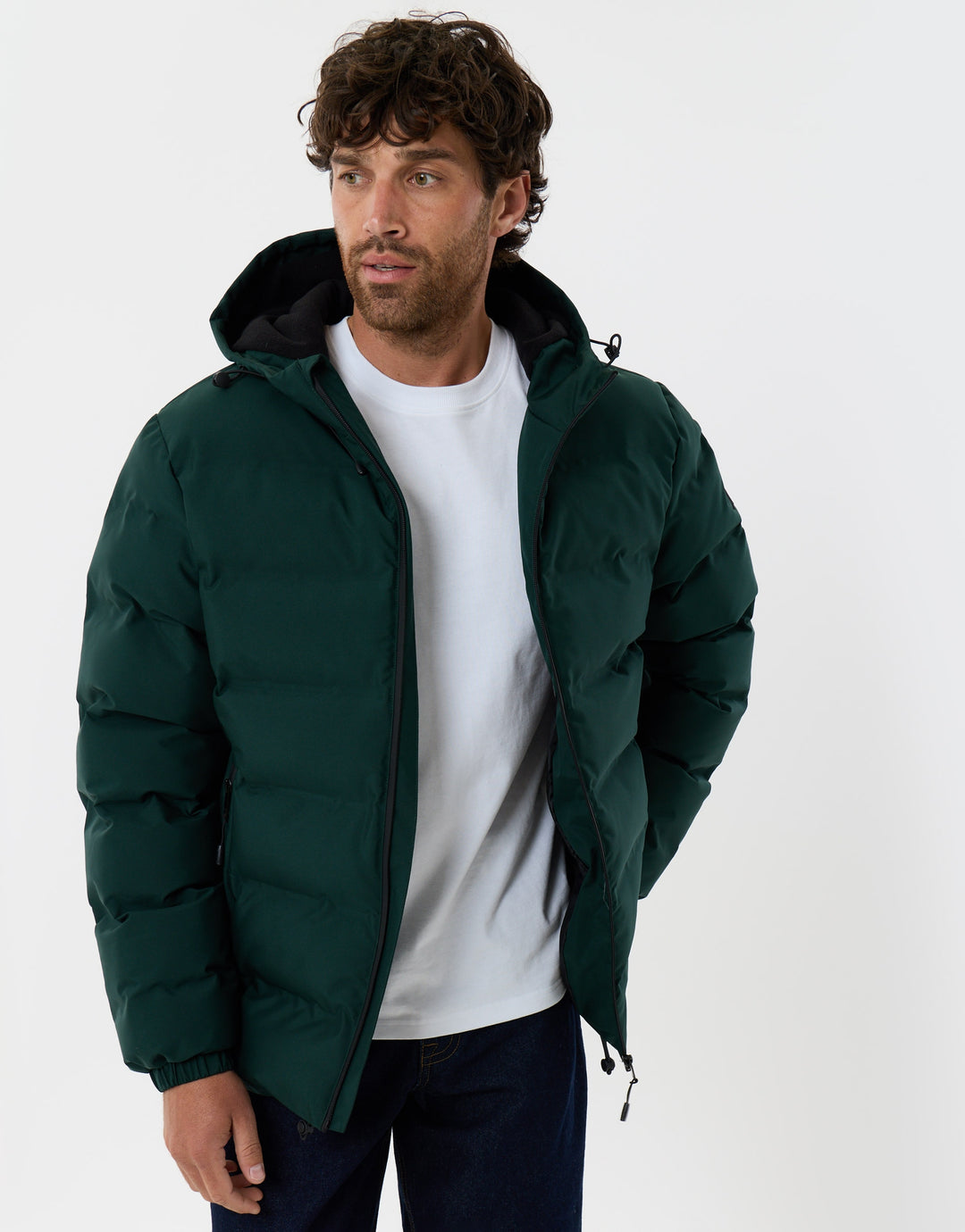 Showerproof Ripstop Puffer Coat in Forest Green