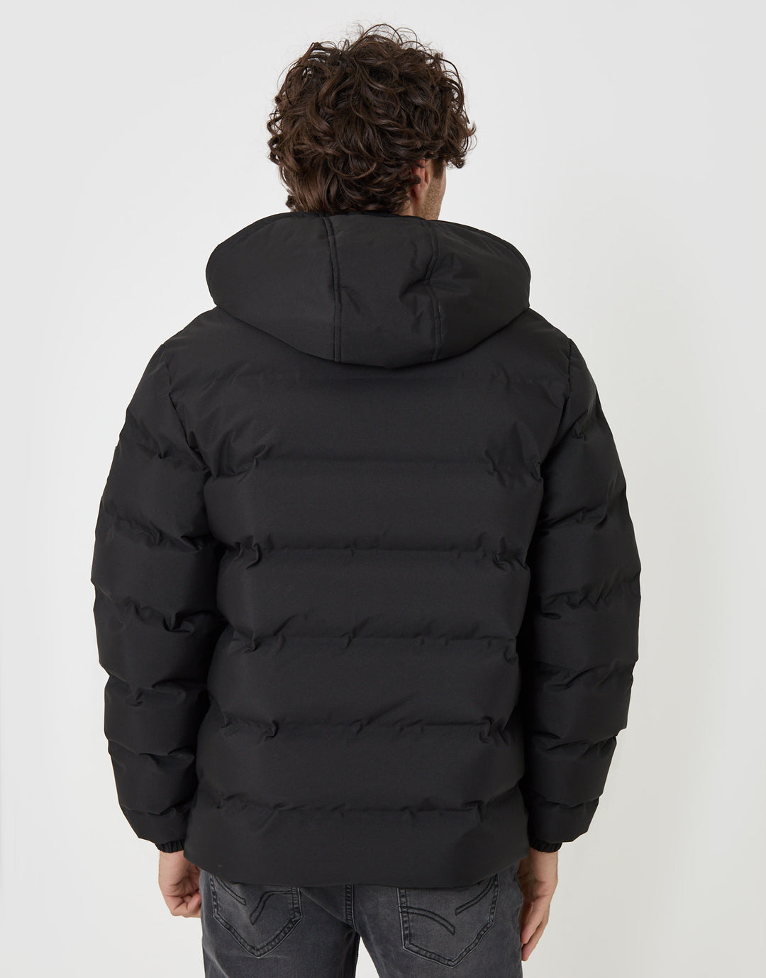 Threadbare Wadded Hooded Jacket in Black - back view