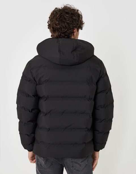 Threadbare Wadded Hooded Jacket in Black - back view