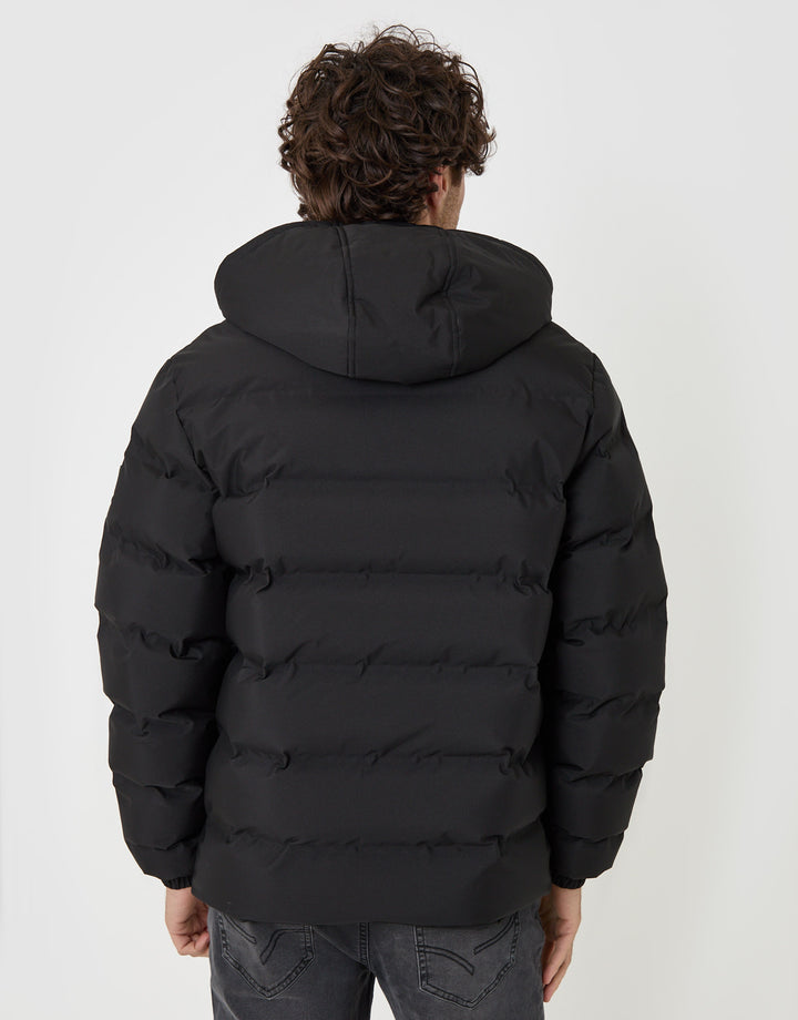 Threadbare Wadded Hooded Jacket in Black - back view