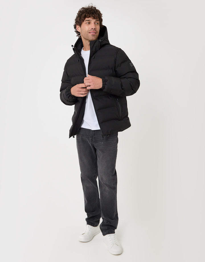 Threadbare Wadded Hooded Jacket in Black - full body