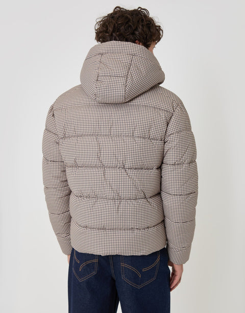 Threadbare Showerproof Hooded Puffer Coat in Brown Check - back view