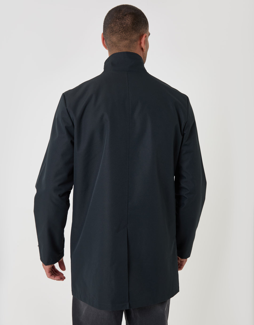 Threadbare Showerproof Funnel Neck Longline Mac in Navy - back view