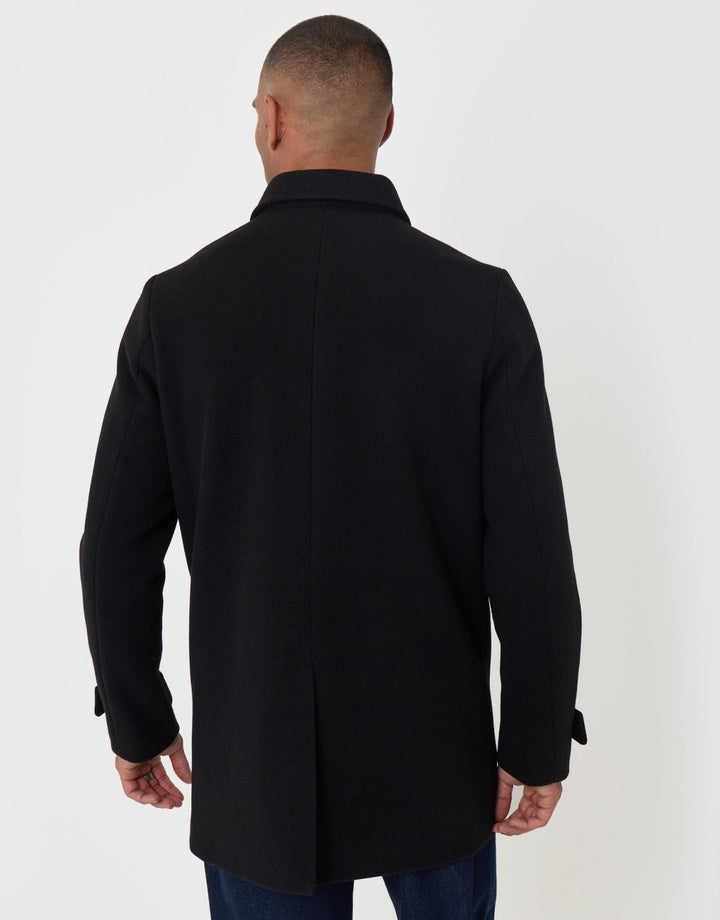 Threadbare Longline Funnel Neck Coat in Black - back view