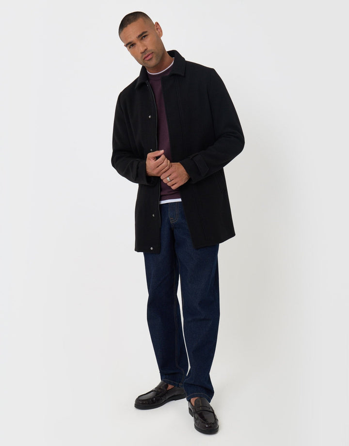 Threadbare Longline Funnel Neck Coat in Black - full body