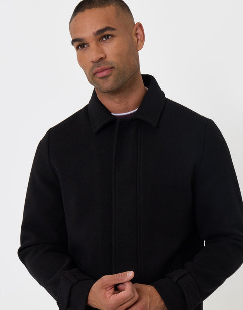 Threadbare Longline Funnel Neck Coat in Black - close up