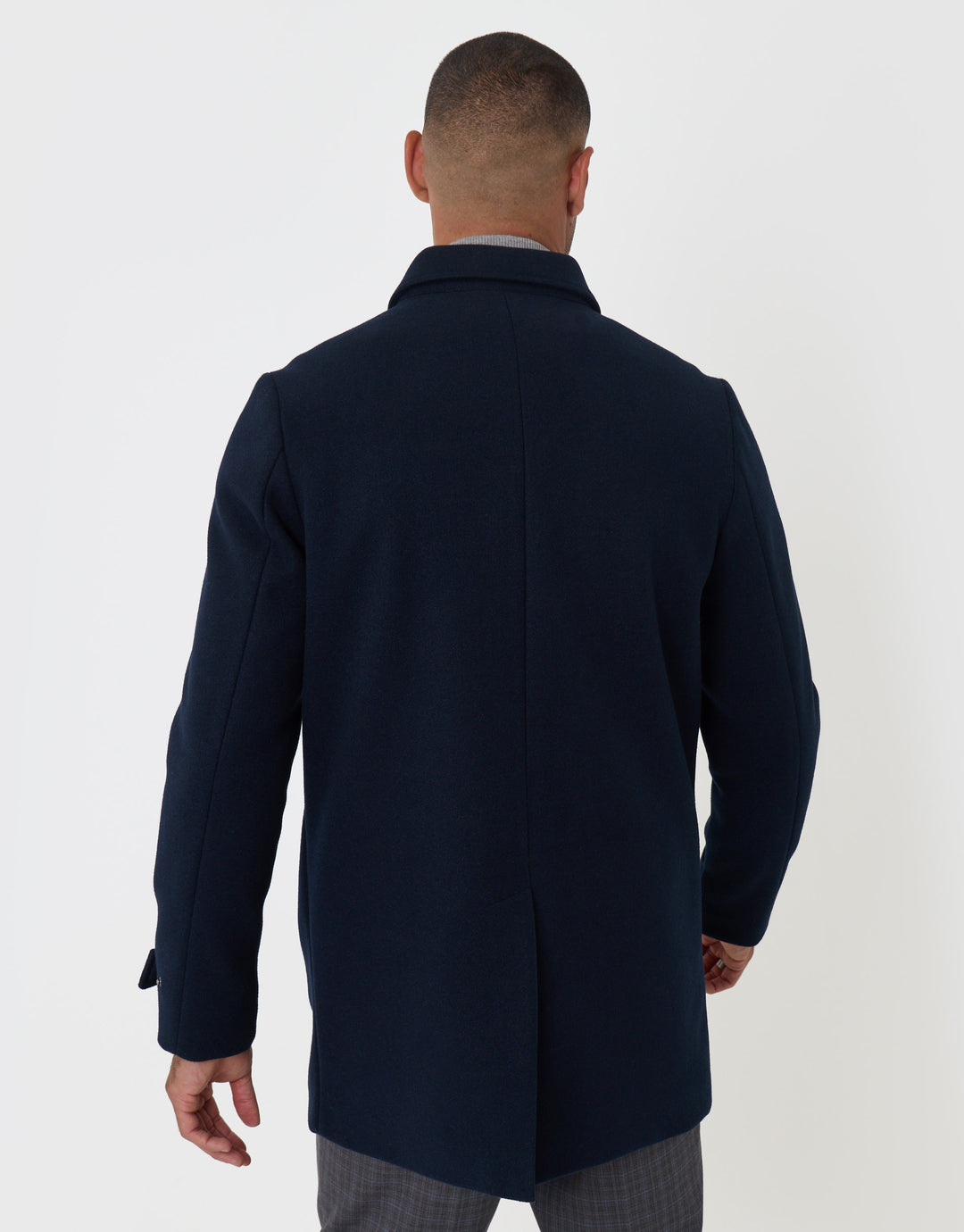 Threadbare Longline Funnel Neck Coat in Navy - back view