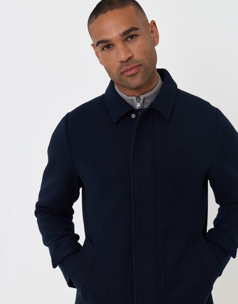 Threadbare Longline Funnel Neck Coat in Navy - detail
