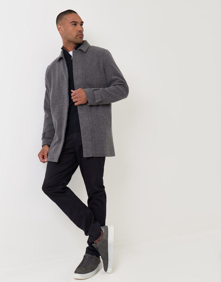 Threadbare Longline Funnel Neck Coat in Charcoal - full body