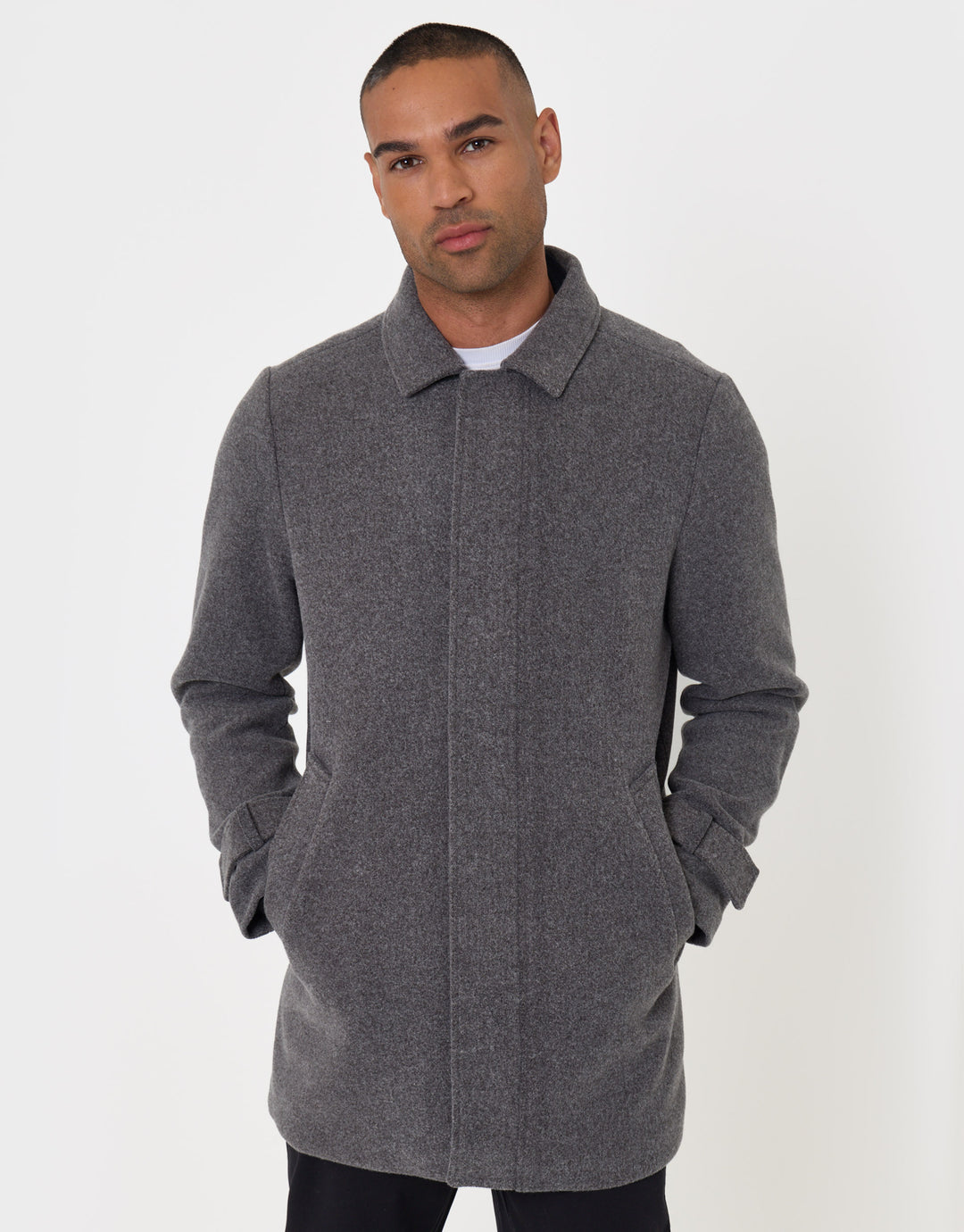 Threadbare Longline Funnel Neck Coat in Charcoal - front view