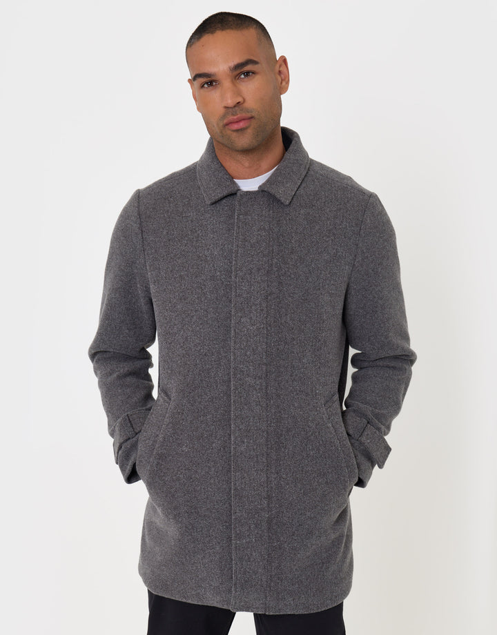 Threadbare Longline Funnel Neck Coat in Charcoal - front view