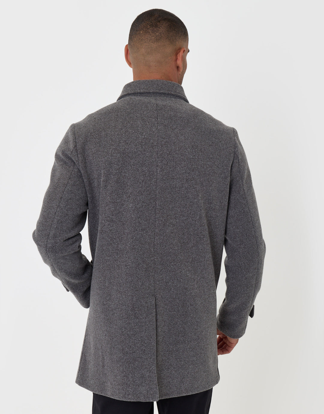 Threadbare Longline Funnel Neck Coat in Charcoal - back view