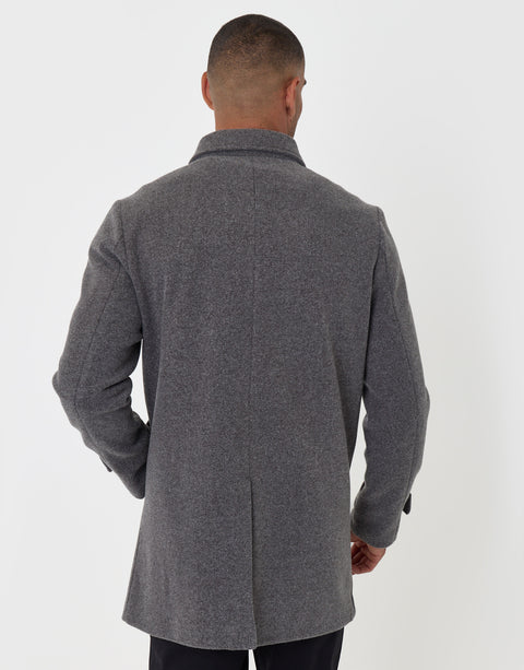 Threadbare Longline Funnel Neck Coat in Charcoal - back view
