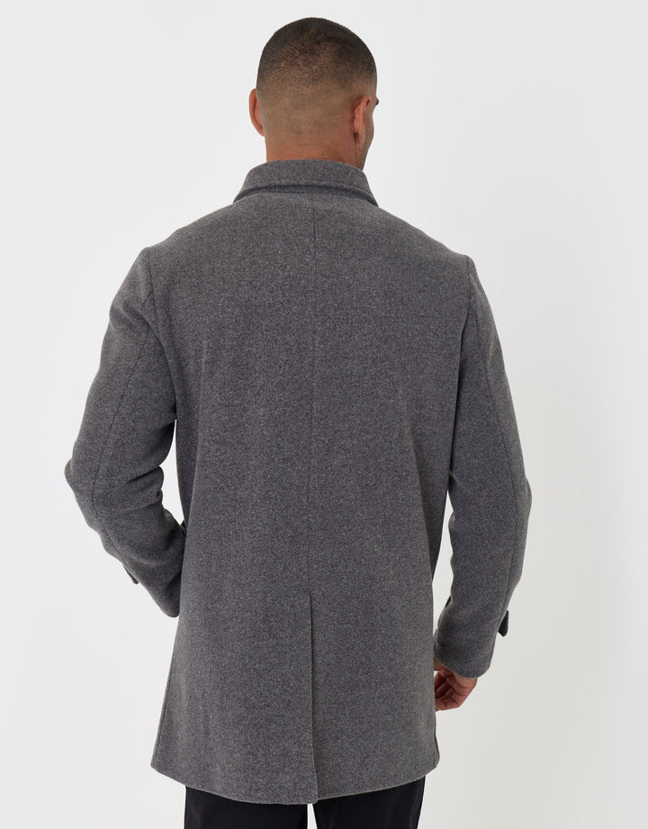 Threadbare Longline Funnel Neck Coat in Charcoal - back view