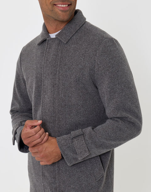 Threadbare Longline Funnel Neck Coat in Charcoal - detail