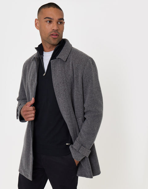 Threadbare Longline Funnel Neck Coat in Charcoal - front view open