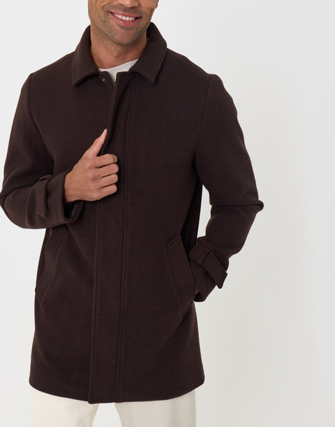 Threadbare Longline Funnel Neck Coat in Chocolate Brown - detail
