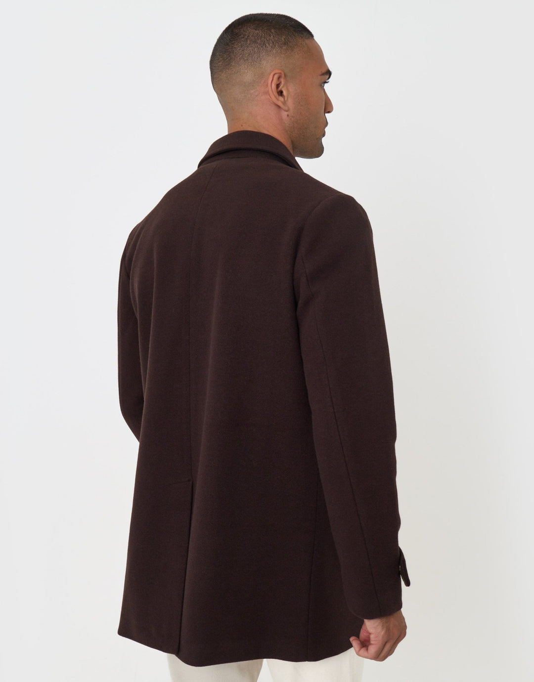 Threadbare Longline Funnel Neck Coat in Chocolate Brown - back view