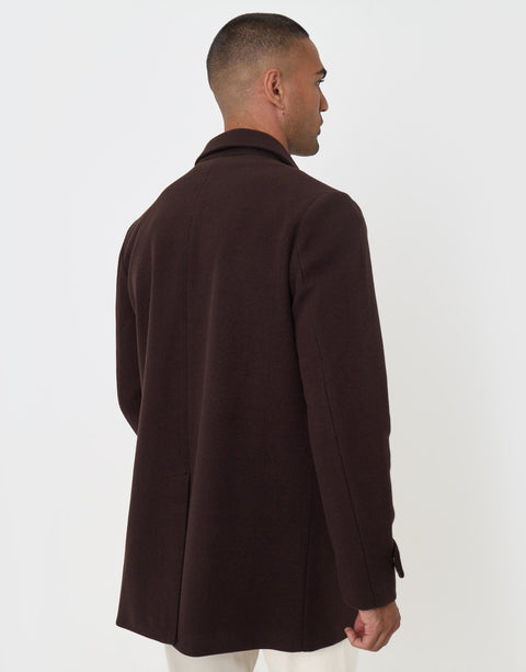 Threadbare Longline Funnel Neck Coat in Chocolate Brown - back view