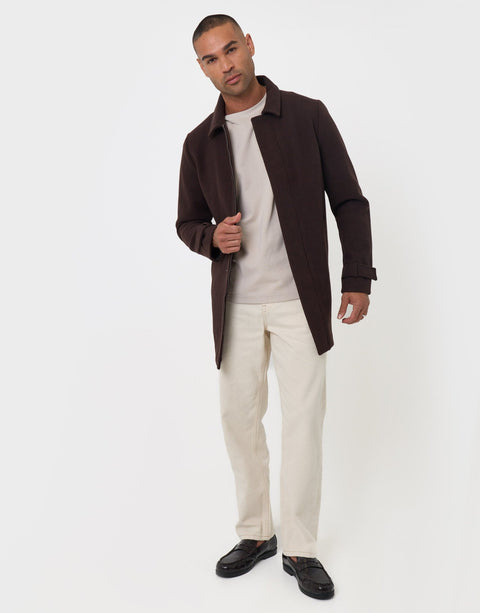 Threadbare Longline Funnel Neck Coat in Chocolate Brown - full body