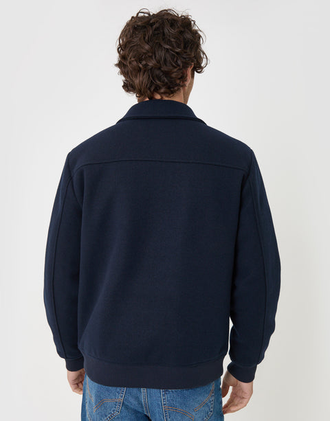 Threadbare Faux Wool Collared Lightweight Jacket in Navy - back view