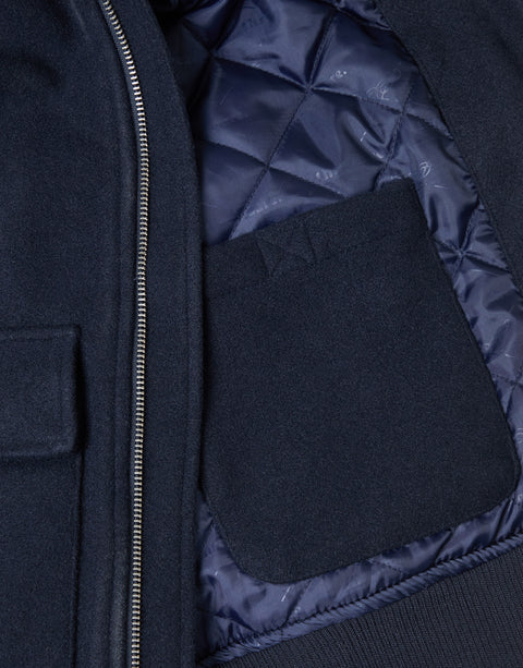 Threadbare Faux Wool Collared Lightweight Jacket in Navy - pocket detail