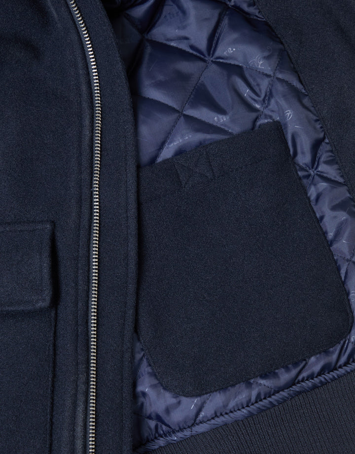 Threadbare Faux Wool Collared Lightweight Jacket in Navy - pocket detail
