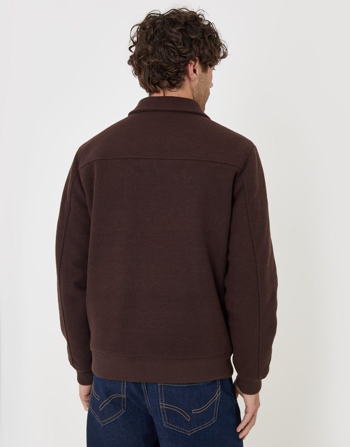 Threadbare Faux Wool Collared Lightweight Jacket in Chocolate Brown - back view