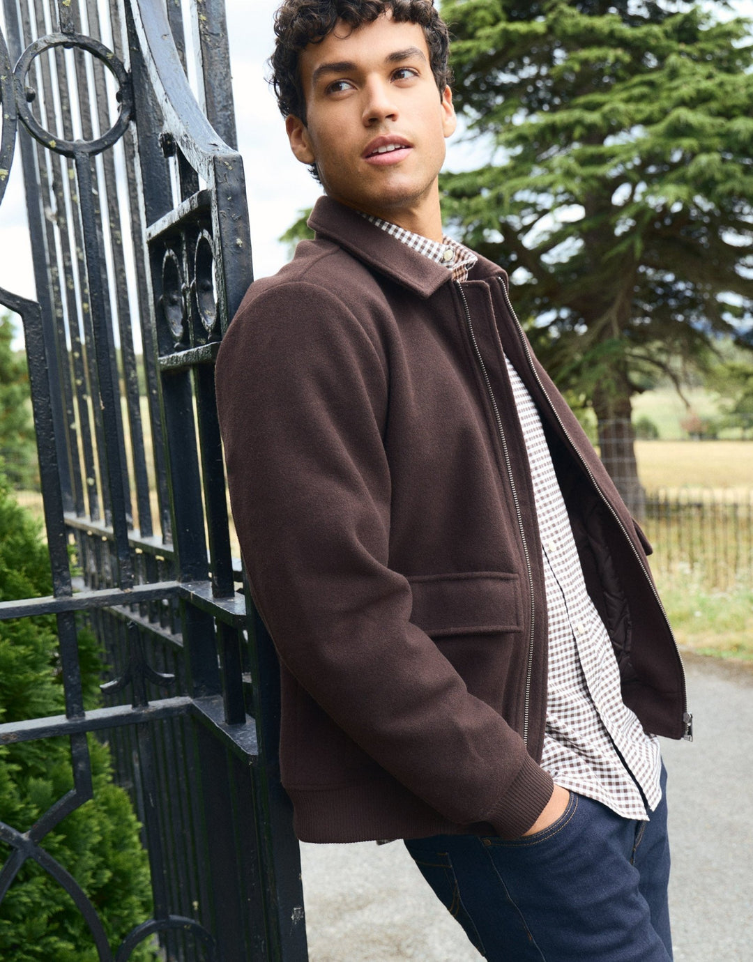 Faux Wool Collared Lightweight Jacket in Chocolate Brown