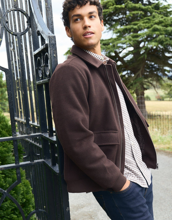 Faux Wool Collared Lightweight Jacket in Chocolate Brown