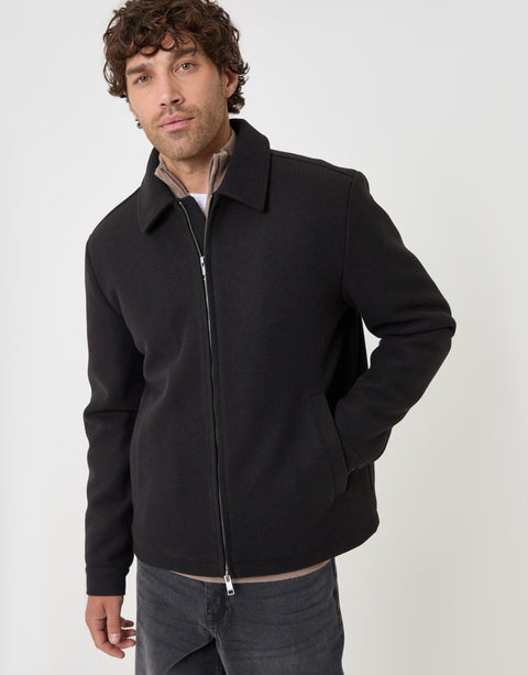 Threadbare Lightweight Collared Jacket in Black - front view