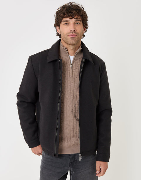 Threadbare Lightweight Collared Jacket in Black - front view open