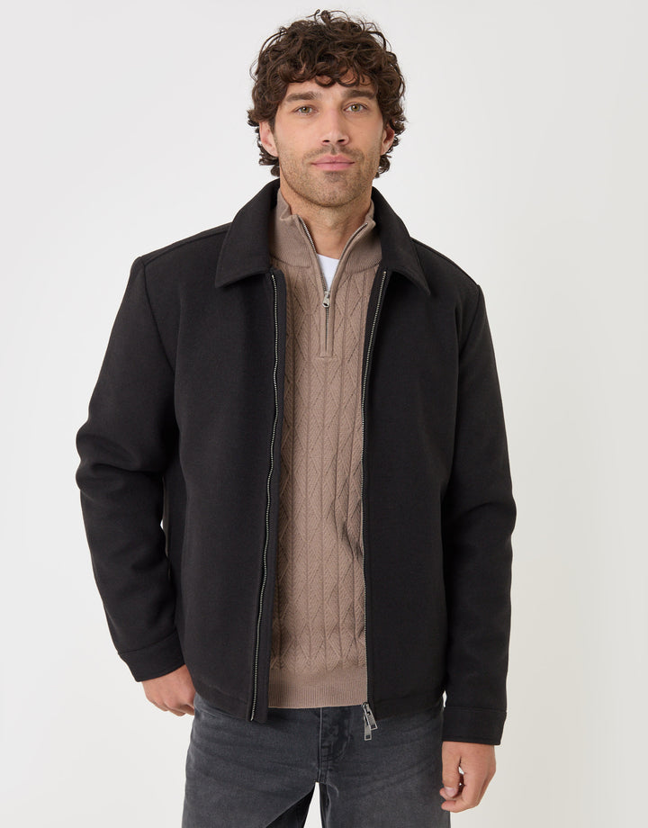 Threadbare Lightweight Collared Jacket in Black - front view open