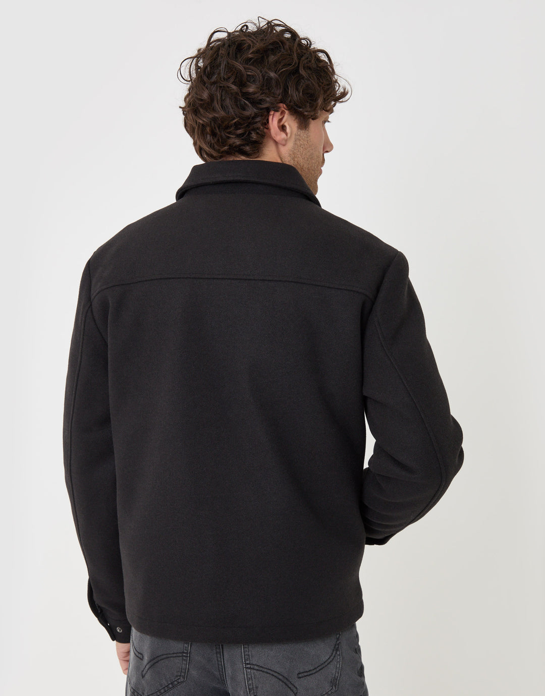 Threadbare Lightweight Collared Jacket in Black - back view