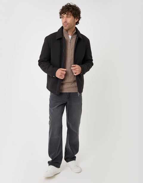 Threadbare Lightweight Collared Jacket in Black - full body
