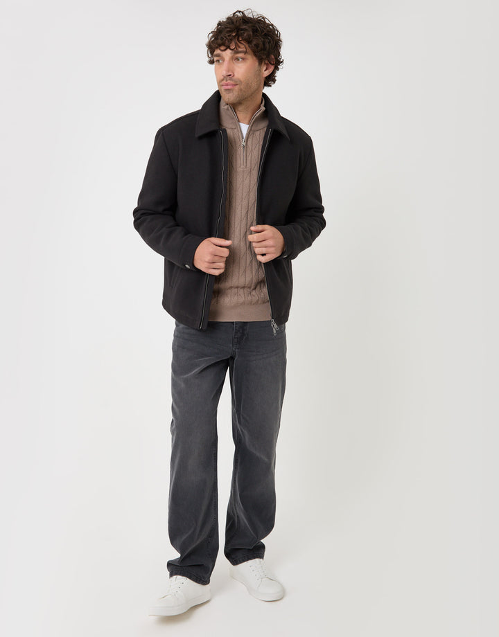 Threadbare Lightweight Collared Jacket in Black - full body