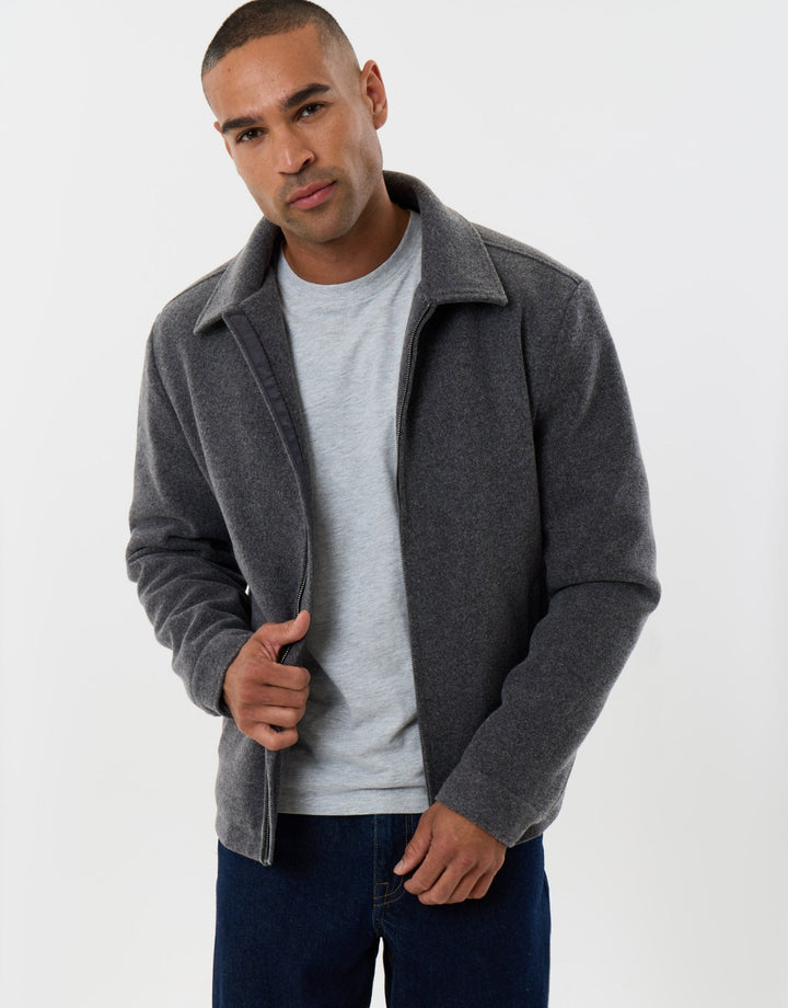 Threadbare Lightweight Collared Jacket in Charcoal - front view