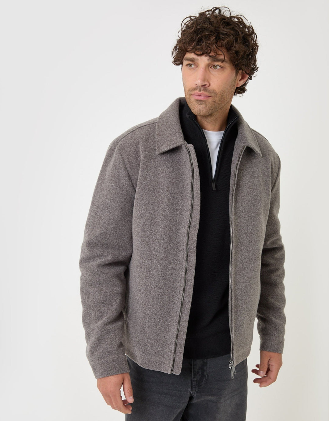 Threadbare Lightweight Collared Jacket in Grey - front view open