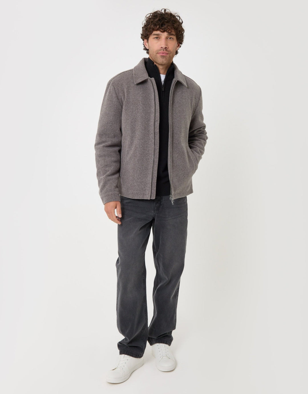 Threadbare Lightweight Collared Jacket in Grey - full body