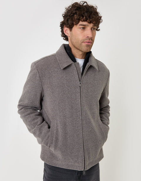 Threadbare Lightweight Collared Jacket in Grey - front side view