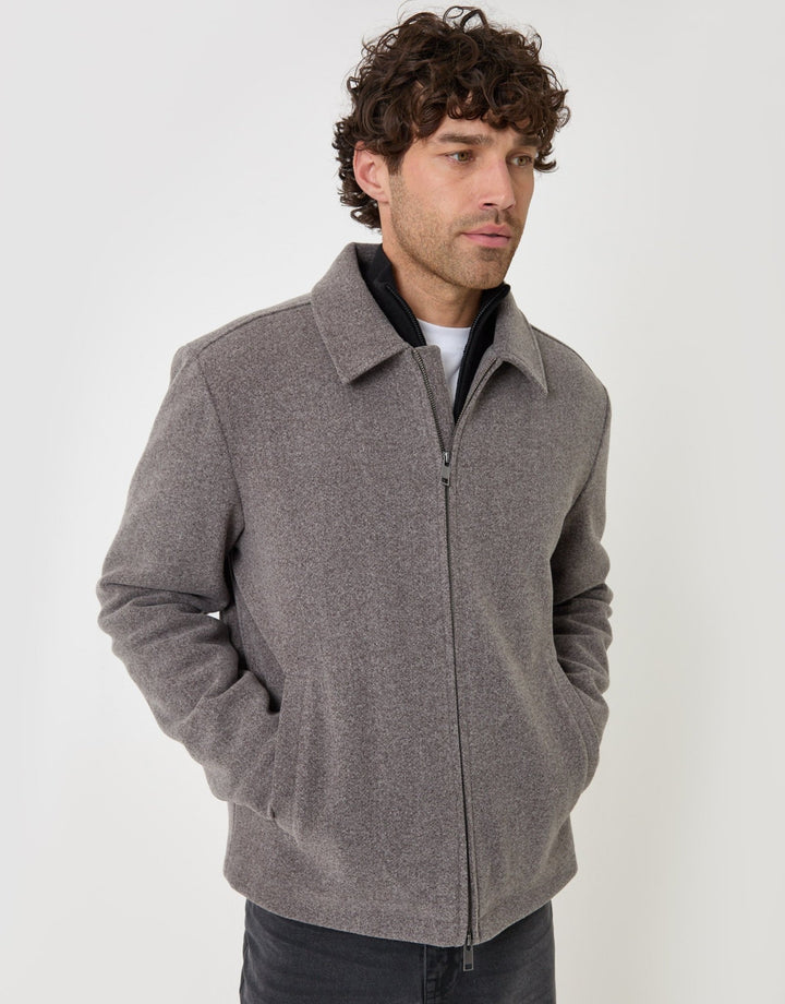 Threadbare Lightweight Collared Jacket in Grey - front side view
