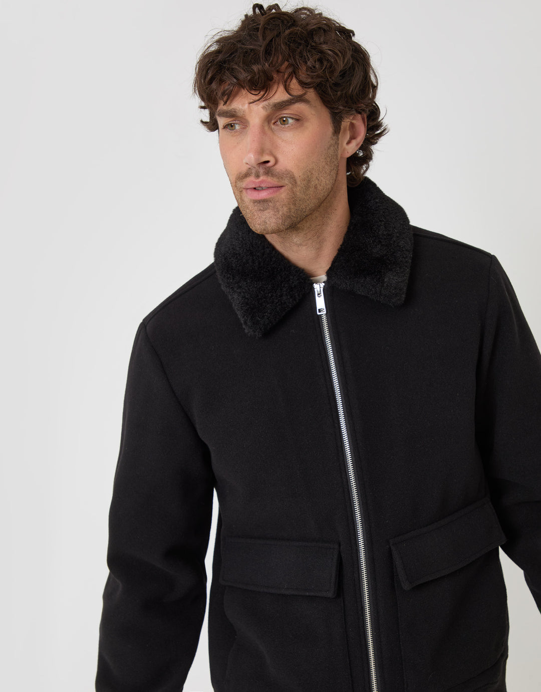 Threadbare Lightweight Jacket with Faux Fur Collar in Black - close up