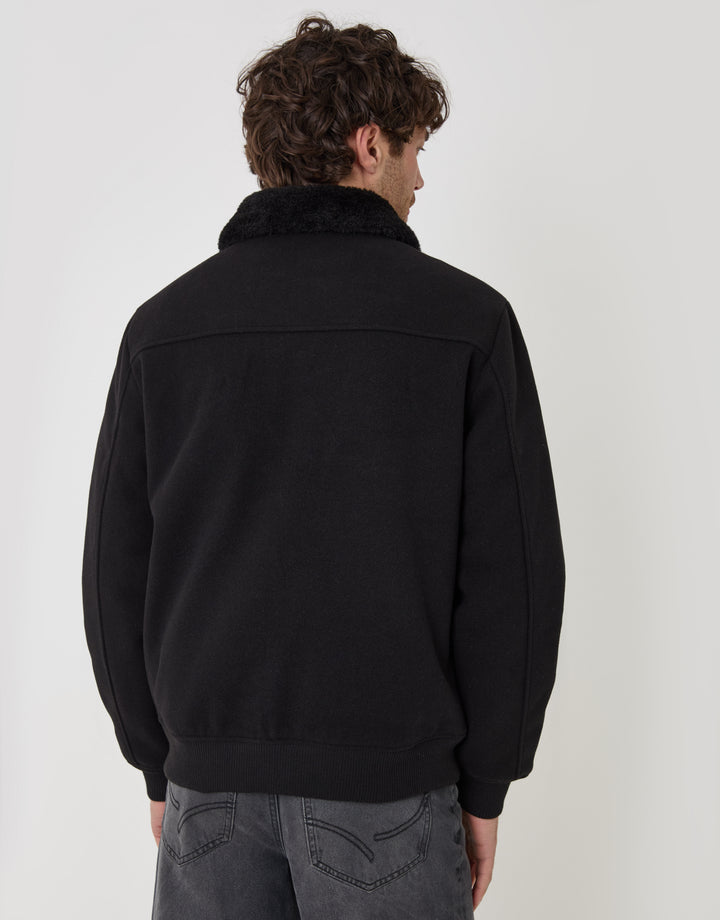 Threadbare Lightweight Jacket with Faux Fur Collar in Black - back view