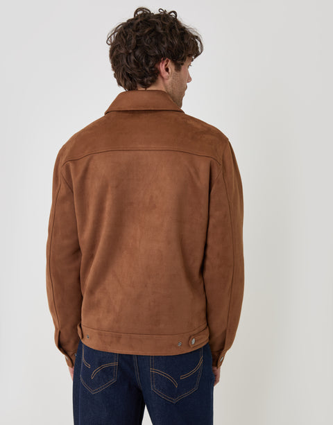 Threadbare Faux Suede Collared Jacket in Taupe - back view