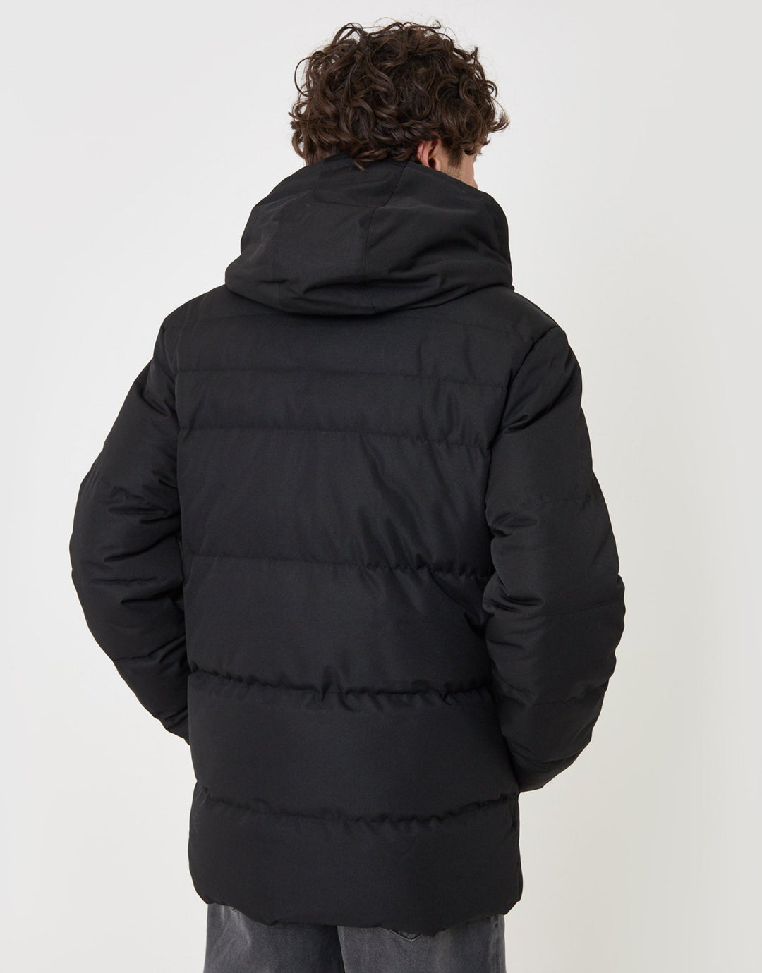 Threadbare Showerproof Hooded Puffer Coat with Borg Lined Hood in Black - back view