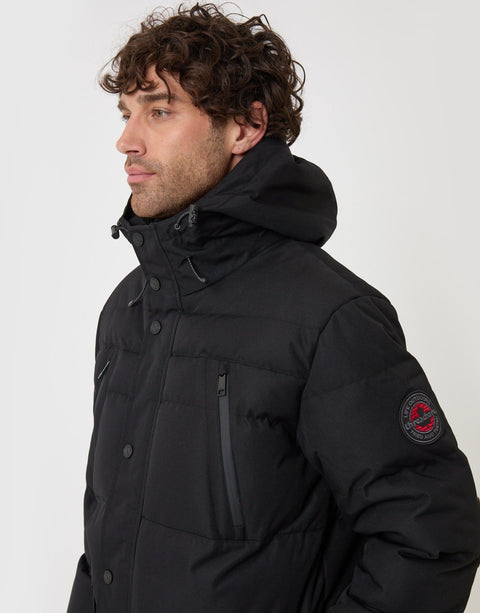 Threadbare Showerproof Hooded Puffer Coat with Borg Lined Hood in Black - side view