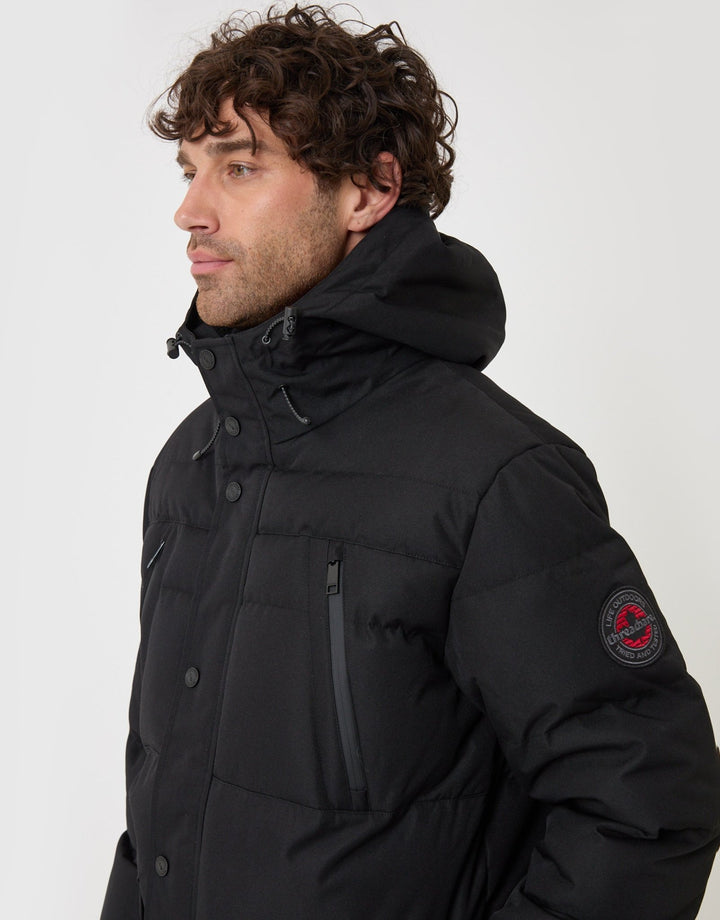 Threadbare Showerproof Hooded Puffer Coat with Borg Lined Hood in Black - side view