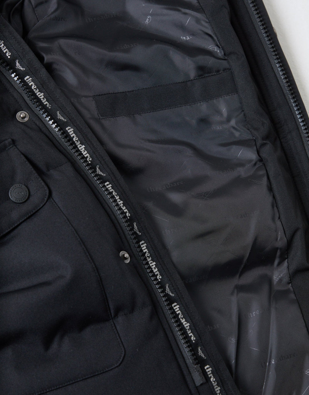 Threadbare Showerproof Hooded Puffer Coat with Borg Lined Hood in Black - inside