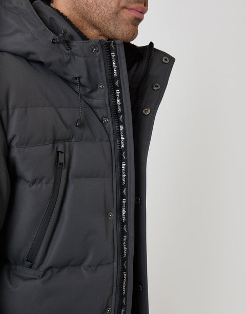 Threadbare Showerproof Hooded Puffer Coat with Borg Lined Hood in Slate Grey - zip view