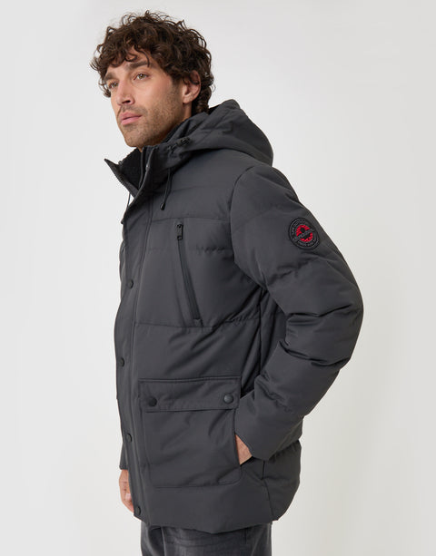 Threadbare Showerproof Hooded Puffer Coat with Borg Lined Hood in Slate Grey - side view